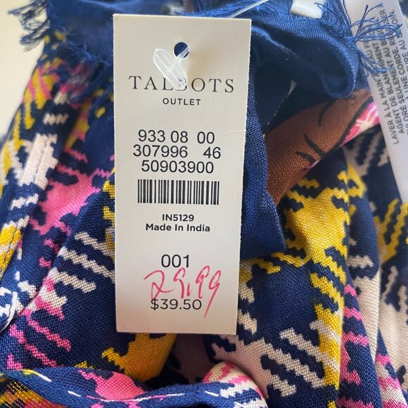 Talbots pink blue yellow white checkered rectangle basset hound dog scarf wrap - Picture 6 of 8